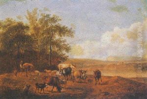 A Shepherd With His Herd On The Edge Of A Wood by Balthasar Paul Ommeganck