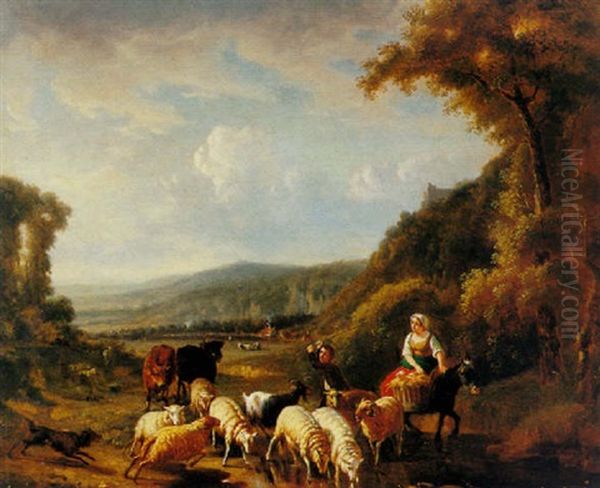 Shepherds Watering Their Flock - view 1