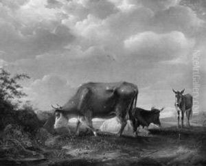Weidelandschaft Mit Zwei Kuhen Und Einem Esel by Balthasar Paul Ommeganck