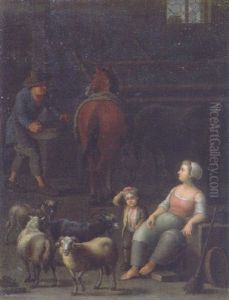 A Peasant Family In A Barn