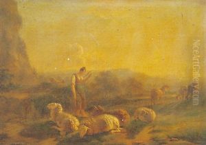 La Bergere Et Son Troupeau Dans La Campagne Hollandaise by Balthasar Paul Ommeganck