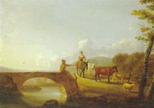 Fluslandschaft Mit Einer Steinernen Brucke Und Rastenden Hirten by Balthasar Paul Ommeganck