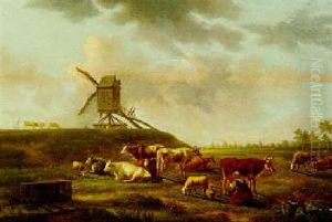 A Landscape With Cattle And Sheep Grazing Near A Windmill A Landscape With Cattle And Sheep Grazing Near A Windmill