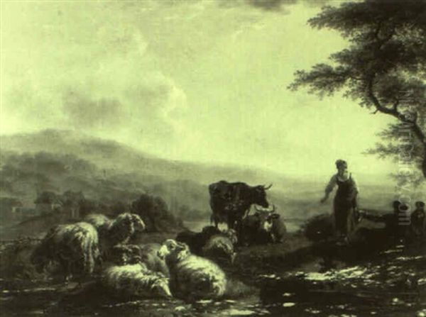 Peasants Resting With Cattle In A Sunlit Landscape - view 1