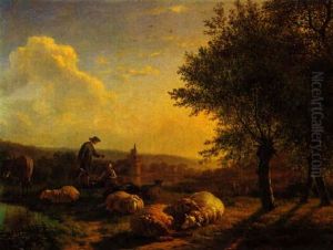 Hirtenidylle In Einer Flamischen Flusslandschaft by Balthasar Paul Ommeganck