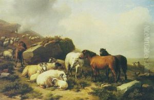 Horses And Sheep By The Coast by Balthasar Paul Ommeganck