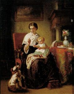Mutter Mit Kleinkind Auf Dem Schos Zeigt, Wie Das Hundchen Mannchen Macht by Pieter Jan Onderberg