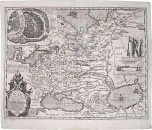 Blaeu's Publication Of The Map By Hessel Gerritsz. There Is An Inset Plan Of Moscow And A View Of Archangel; Also, An Engraving Of Three Soldiers (one With Musket), Vignettes Of Sailing Ships, And A Cartouched With The Double-headed Eagle Shield. Dutch Te