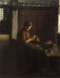 Interieur Mit Nahender Frau Beim Fenster by Hendrik Theodorus de Court Onderwater