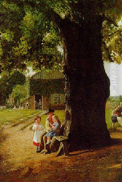 Children Playing In A Sunlit Garden - view 1