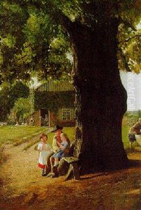 Children Playing In A Sunlit Garden by George Bernard O'Neill