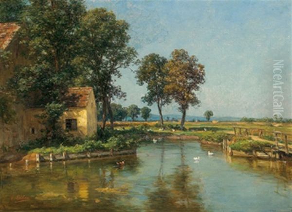 Landschaft Mit Teich Im Vordergrund - view 1