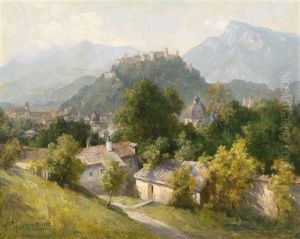 Blick Auf Hohen Salzburg Vom Kapuzinerberg Aus Gesehen by Maria Onken-Palme