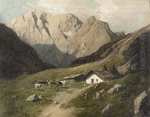 Alm Mit Hutten Im Gebirge