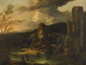 Mountain Landscape With Figures By A Lake