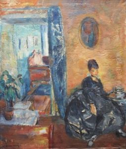Interior Med Sittande Kvinna by Soren Onsager