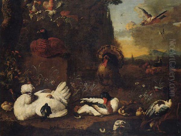 An Extensive Landscape With Various Fowl In A Parkland Setting - view 1