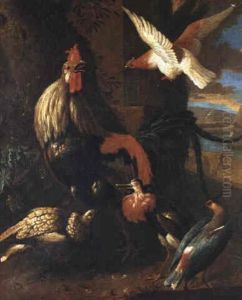 An Assembly Of Exotic Fowl In A Landscape by Jan Van Oolen