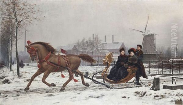 La Famille Meeus-honnorez Et Fille Dans Un Traineau A Cheval Devant La Distillerie A Wijnegem - view 1
