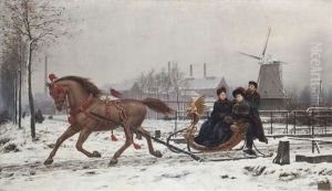 La Famille Meeus-honnorez Et Fille Dans Un Traineau A Cheval Devant La Distillerie A Wijnegem La Famille Meeus-honnorez Et Fille Dans Un Traineau A Cheval Devant La Distillerie A Wijnegem
