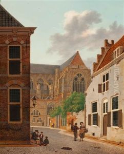 View Of The Cathedral Seen From The Domstraat In Utrecht by Hendrik Van Oort