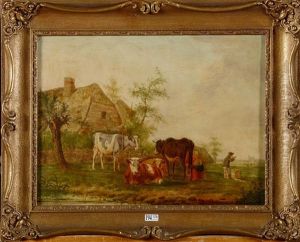 Vachere Et Son Troupeau Au Pre by Hendrik Van Oort