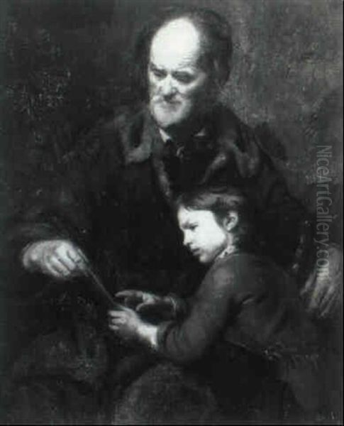 Portrait Of An Elderly Man Teaching A Boy To Read - view 1