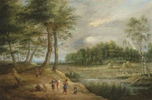 Panoramic Landscape With Hikers by Isaac Van Oosten