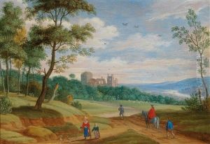 A Wooded Landscape With Travellers And A Shepherd by Isaac Van Oosten