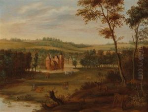 A Hilly Landscape With A Moated Castle