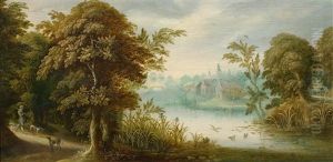 A Wooded River Landscape With A Huntsman And His Dogs