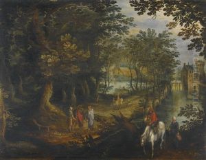 Wooded Landscape With Sheep Shearers by Isaac Van Oosten