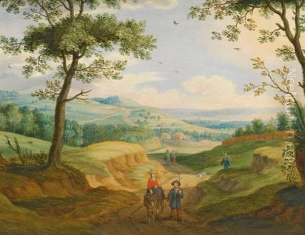 An Extensive Landscape With Travellers On A Road - view 1