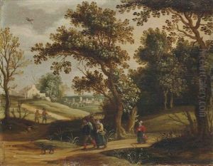 Paysans Revenant Du Marche Et Cavaliers Sur Un Chemin (pair) by Isaac Van Oosten