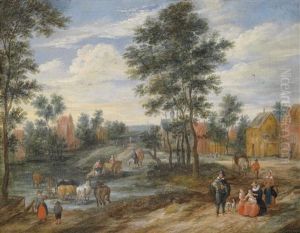 Dorflandschaft Mit Bauerlicher Staffage Und Vieh Dorflandschaft Mit Bauerlicher Staffage Und Vieh