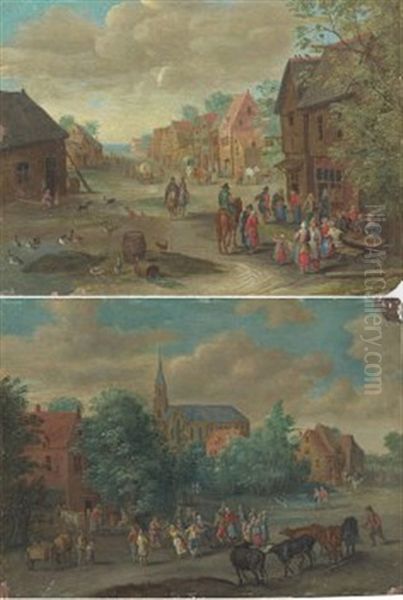 Stadslandskap Med Dansande Figurer (+ Krogexterior; Pair) - view 1