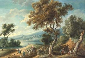 Flusslandschaft Mit Bauernvolk by Isaac Van Oosten