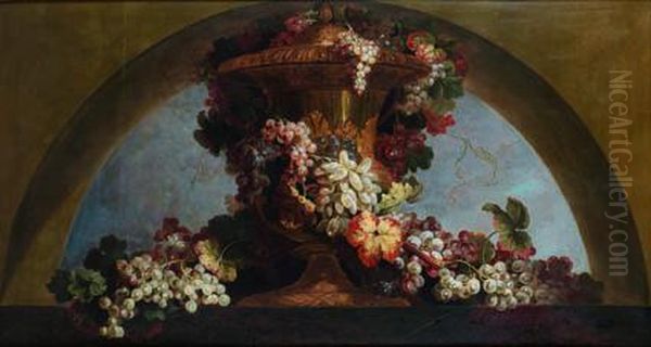 Guirlandes De Raisins Et De Pampres De Vignes Autour D'un Vase - view 1