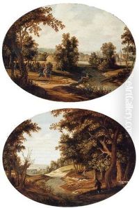 A River Landscape With A Stag Hunt by Isaac Van Oosten