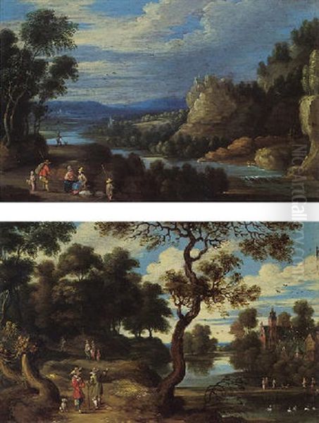 A Mountainous River Landscape With Figures Resting On A Path - view 1