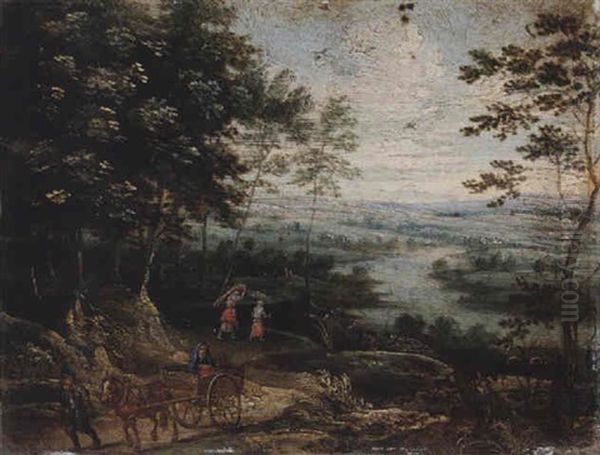 River Landscape With A Waggoners In The Foreground - view 1