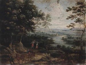 River Landscape With A Waggoners In The Foreground