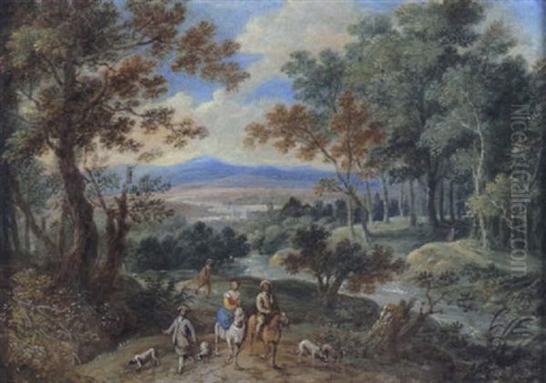 Bewaldete Fluslandschaft Mit Reisenden - view 1