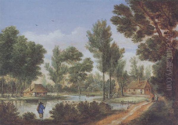 Bewaldete Flusslandschaft Mit Figuren - view 1