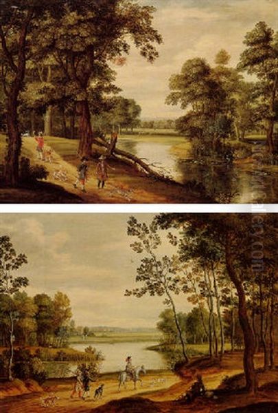 A Landscape With Sportsmen On A Path By A Lake - view 1