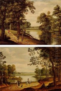 A Landscape With Sportsmen On A Path By A Lake A Landscape With Sportsmen On A Path By A Lake