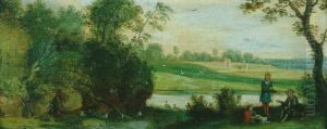 Paysage Lacustre Anime De Personnages by Isaac Van Oosten