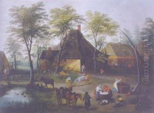 Peasants At Work In A Farmyard by Isaac Van Oosten