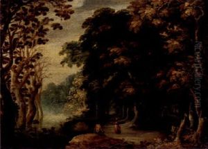 Waldlandschaft Mit Zwei Figuren by Isaac Van Oosten