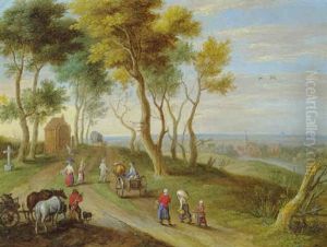Paysans A La Croisee Des Chemins Dans La Campagne Flamande by Isaac Van Oosten